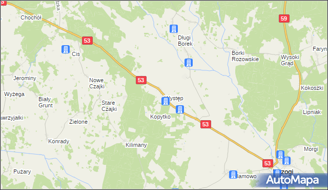 mapa Występ gmina Rozogi, Występ gmina Rozogi na mapie Targeo