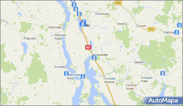 mapa Wyszowate gmina Miłki, Wyszowate gmina Miłki na mapie Targeo
