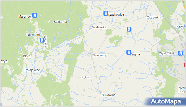 mapa Wyszyny gmina Budzyń, Wyszyny gmina Budzyń na mapie Targeo