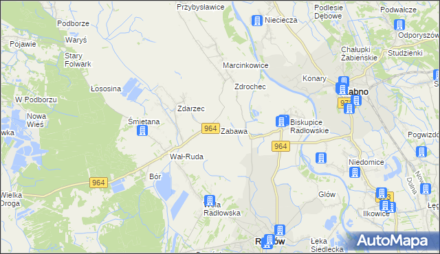 mapa Zabawa gmina Radłów, Zabawa gmina Radłów na mapie Targeo
