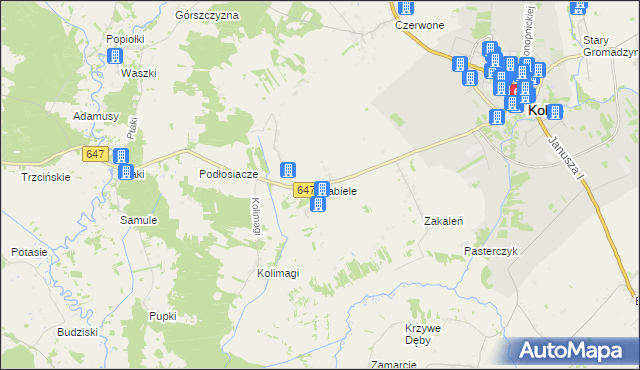 mapa Zabiele gmina Kolno, Zabiele gmina Kolno na mapie Targeo