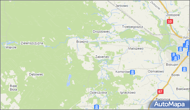 mapa Żabieniec gmina Lipno, Żabieniec gmina Lipno na mapie Targeo