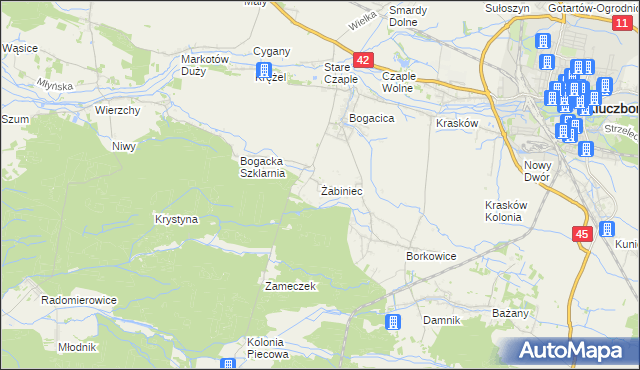 mapa Żabiniec gmina Kluczbork, Żabiniec gmina Kluczbork na mapie Targeo