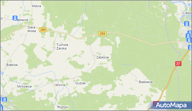 mapa Zabłocie gmina Jasień, Zabłocie gmina Jasień na mapie Targeo