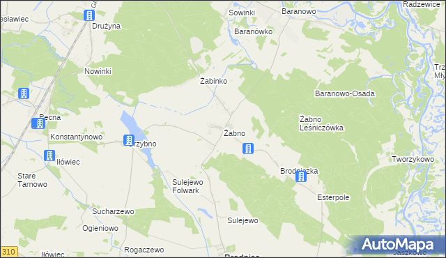 mapa Żabno gmina Brodnica, Żabno gmina Brodnica na mapie Targeo