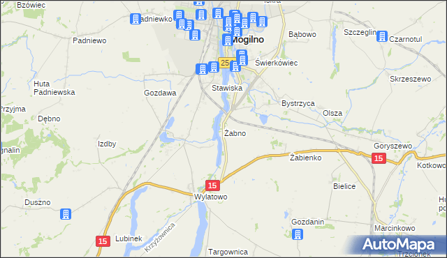 mapa Żabno gmina Mogilno, Żabno gmina Mogilno na mapie Targeo