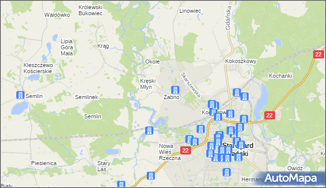 mapa Żabno gmina Starogard Gdański, Żabno gmina Starogard Gdański na mapie Targeo