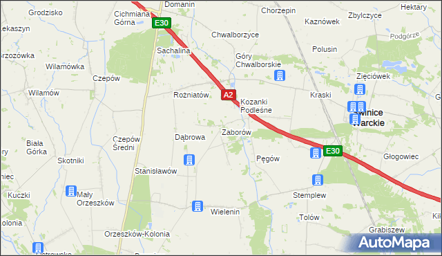 mapa Zaborów gmina Uniejów, Zaborów gmina Uniejów na mapie Targeo