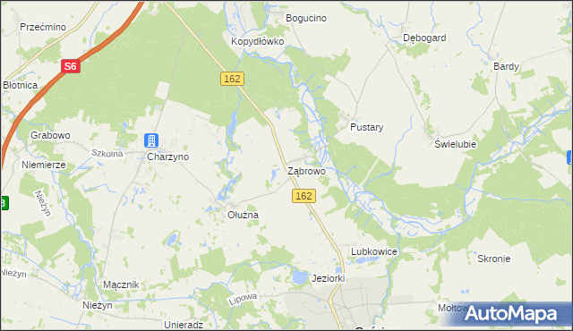 mapa Ząbrowo gmina Gościno, Ząbrowo gmina Gościno na mapie Targeo