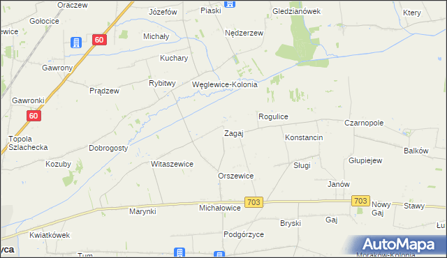 mapa Zagaj gmina Góra Świętej Małgorzaty, Zagaj gmina Góra Świętej Małgorzaty na mapie Targeo