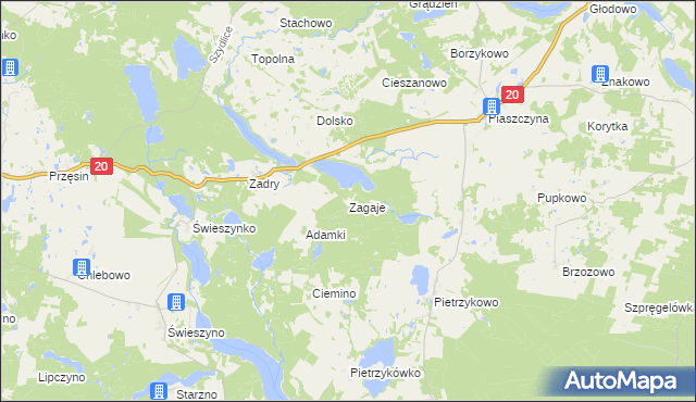 mapa Zagaje gmina Koczała, Zagaje gmina Koczała na mapie Targeo