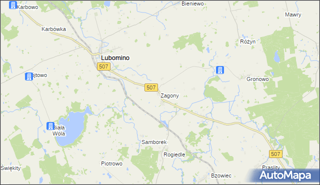 mapa Zagony gmina Lubomino, Zagony gmina Lubomino na mapie Targeo