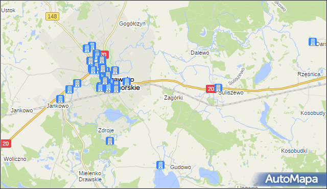 mapa Zagórki gmina Drawsko Pomorskie, Zagórki gmina Drawsko Pomorskie na mapie Targeo