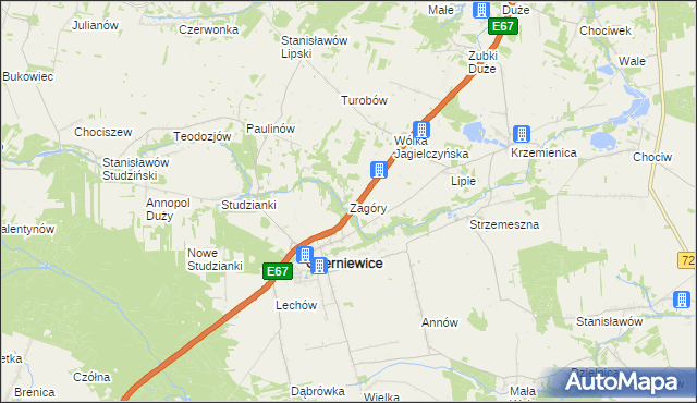 mapa Zagóry gmina Czerniewice, Zagóry gmina Czerniewice na mapie Targeo
