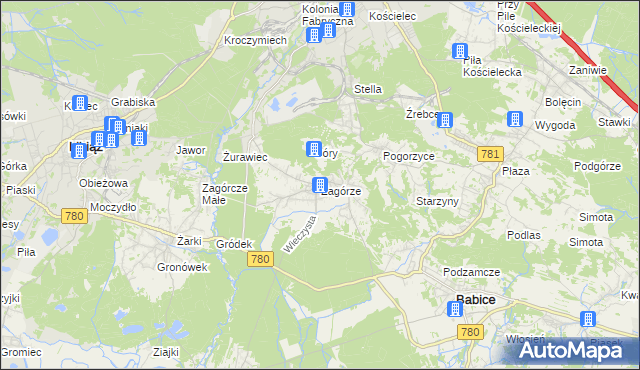 mapa Zagórze gmina Babice, Zagórze gmina Babice na mapie Targeo