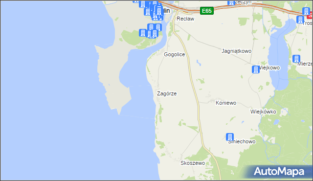 mapa Zagórze gmina Wolin, Zagórze gmina Wolin na mapie Targeo