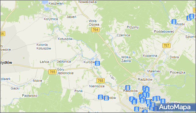 mapa Zagrody gmina Staszów, Zagrody gmina Staszów na mapie Targeo