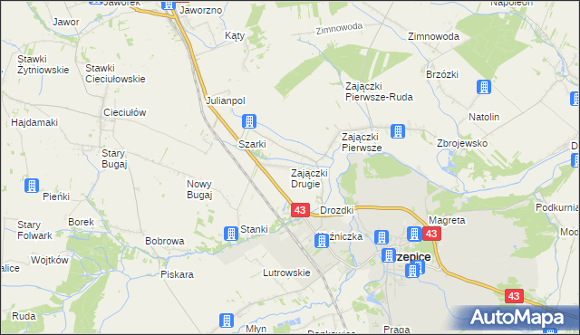 mapa Zajączki Drugie, Zajączki Drugie na mapie Targeo