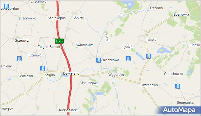 mapa Zajączkowo gmina Chełmża, Zajączkowo gmina Chełmża na mapie Targeo