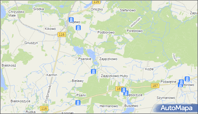 mapa Zajączkowo gmina Pniewy, Zajączkowo gmina Pniewy na mapie Targeo