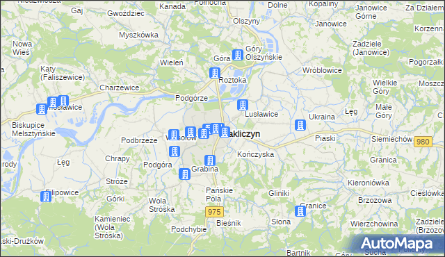 mapa Zakliczyn powiat tarnowski, Zakliczyn powiat tarnowski na mapie Targeo