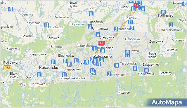 mapa Zakopanego, Zakopane na mapie Targeo
