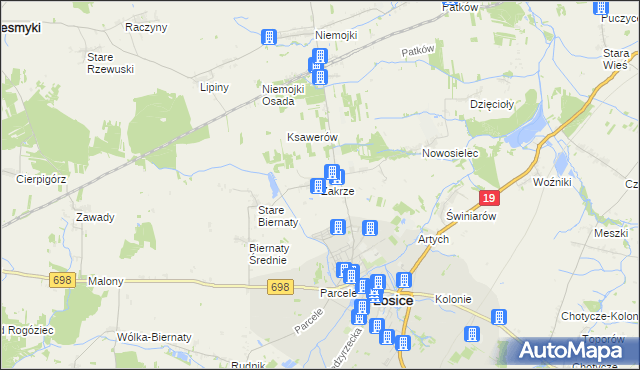 mapa Zakrze gmina Łosice, Zakrze gmina Łosice na mapie Targeo