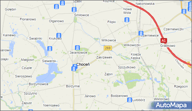 mapa Zakrzewek gmina Choceń, Zakrzewek gmina Choceń na mapie Targeo