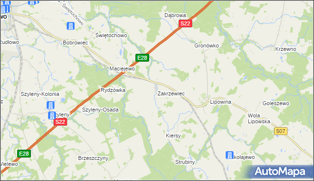 mapa Zakrzewiec, Zakrzewiec na mapie Targeo