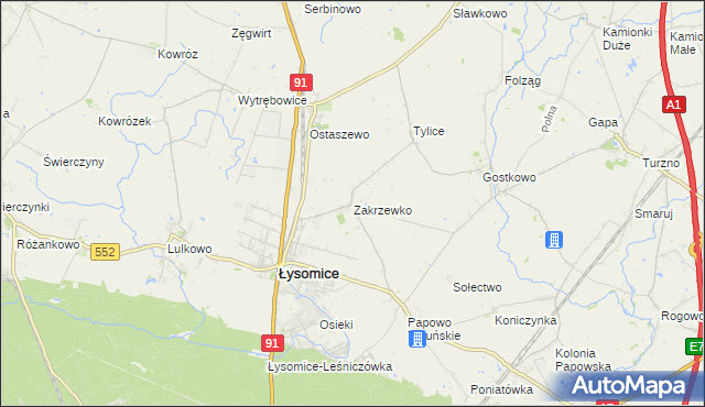 mapa Zakrzewko gmina Łysomice, Zakrzewko gmina Łysomice na mapie Targeo