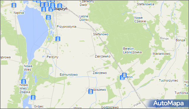 mapa Zakrzewko gmina Zbąszyń, Zakrzewko gmina Zbąszyń na mapie Targeo