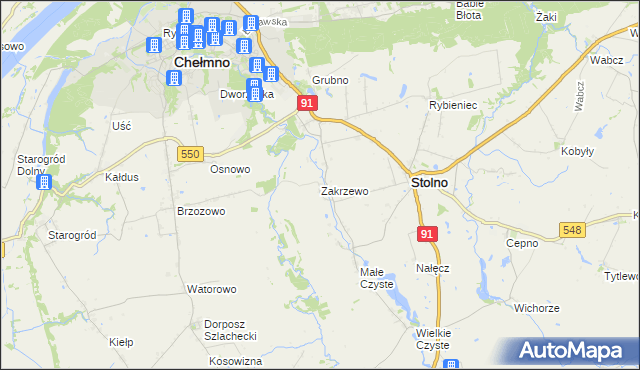 mapa Zakrzewo gmina Stolno, Zakrzewo gmina Stolno na mapie Targeo