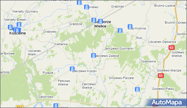 mapa Zakrzewo-Zalesie, Zakrzewo-Zalesie na mapie Targeo