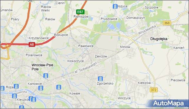 mapa Zakrzów gmina Wrocław, Zakrzów gmina Wrocław na mapie Targeo