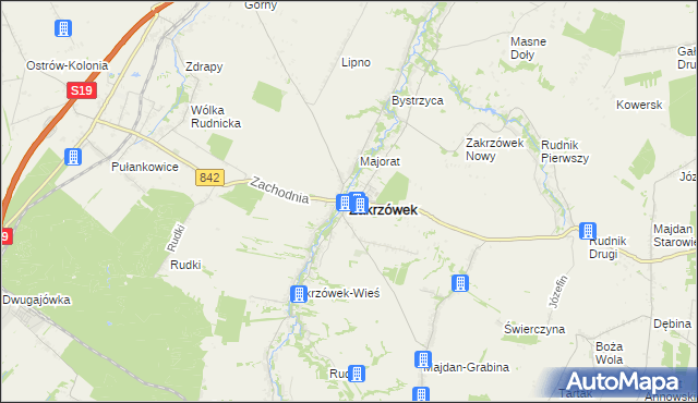 mapa Zakrzówek powiat kraśnicki, Zakrzówek powiat kraśnicki na mapie Targeo