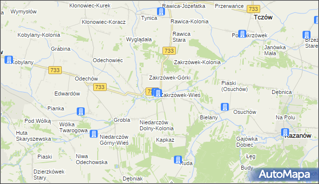 mapa Zakrzówek-Wieś gmina Kazanów, Zakrzówek-Wieś gmina Kazanów na mapie Targeo
