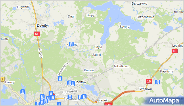 mapa Zalbki, Zalbki na mapie Targeo
