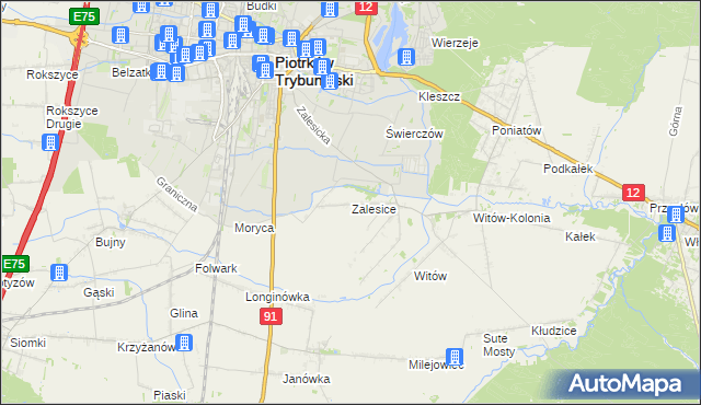 mapa Zalesice gmina Sulejów, Zalesice gmina Sulejów na mapie Targeo