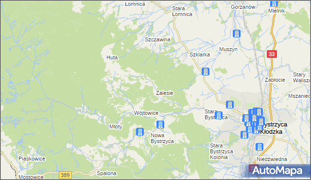 mapa Zalesie gmina Bystrzyca Kłodzka, Zalesie gmina Bystrzyca Kłodzka na mapie Targeo