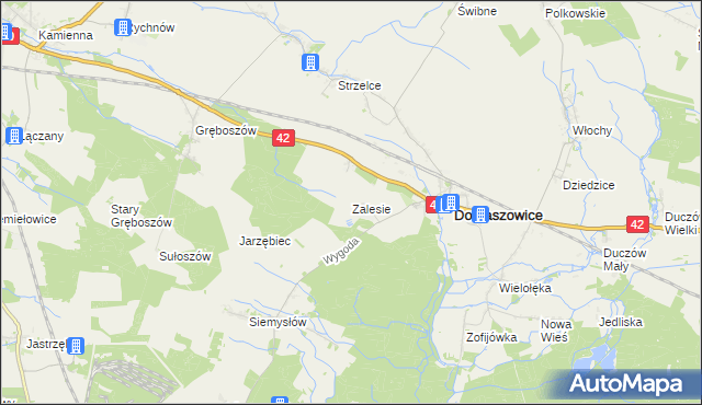 mapa Zalesie gmina Domaszowice, Zalesie gmina Domaszowice na mapie Targeo