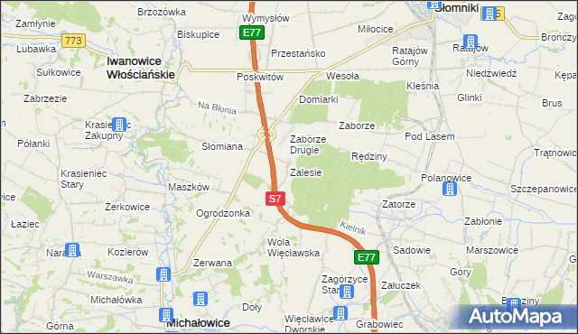 mapa Zalesie gmina Iwanowice, Zalesie gmina Iwanowice na mapie Targeo