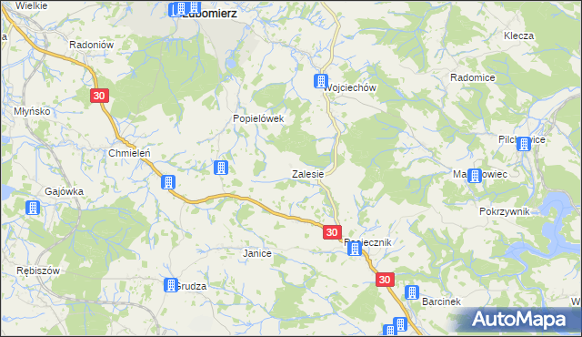 mapa Zalesie gmina Lubomierz, Zalesie gmina Lubomierz na mapie Targeo