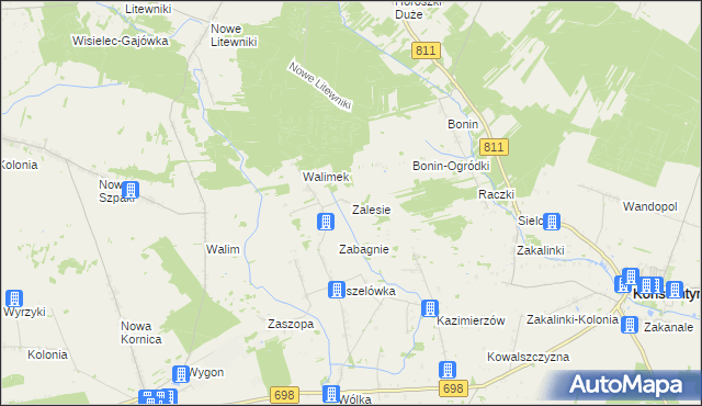 mapa Zalesie gmina Stara Kornica, Zalesie gmina Stara Kornica na mapie Targeo