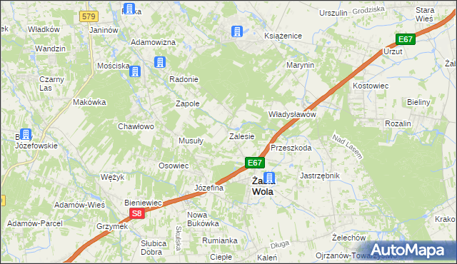 mapa Zalesie gmina Żabia Wola, Zalesie gmina Żabia Wola na mapie Targeo