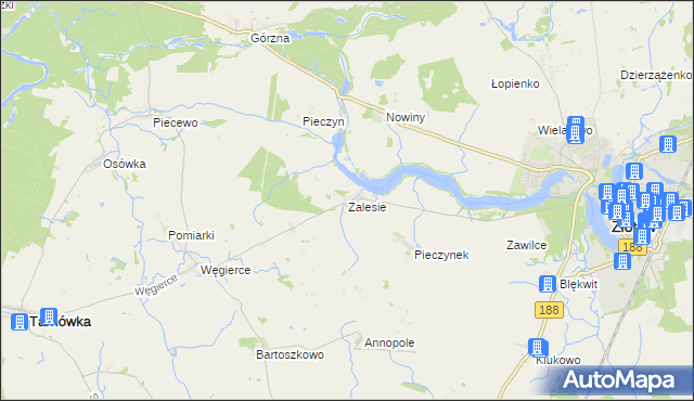 mapa Zalesie gmina Złotów, Zalesie gmina Złotów na mapie Targeo
