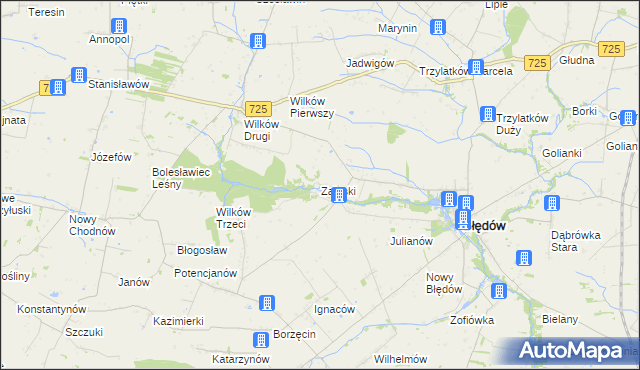 mapa Załuski gmina Błędów, Załuski gmina Błędów na mapie Targeo
