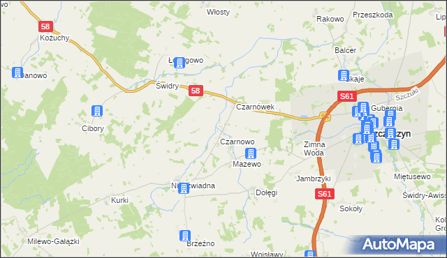 mapa Załuski gmina Szczuczyn, Załuski gmina Szczuczyn na mapie Targeo