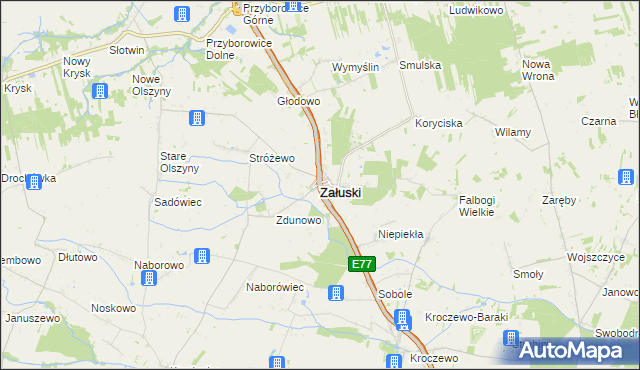 mapa Załuski powiat płoński, Załuski powiat płoński na mapie Targeo