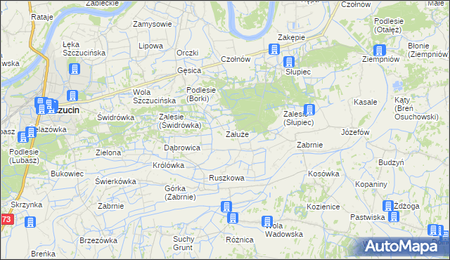 mapa Załuże gmina Szczucin, Załuże gmina Szczucin na mapie Targeo