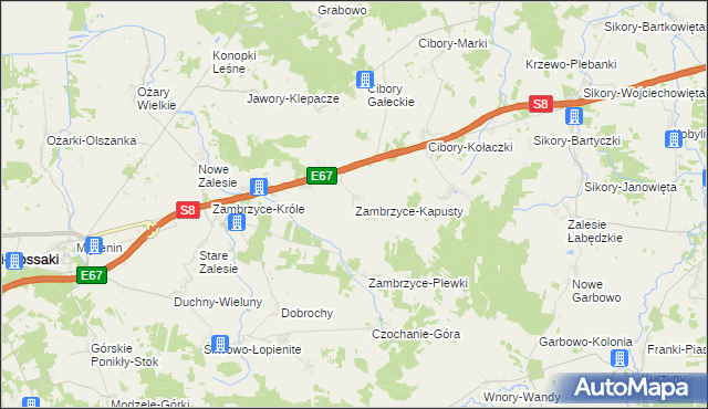 mapa Zambrzyce-Kapusty, Zambrzyce-Kapusty na mapie Targeo